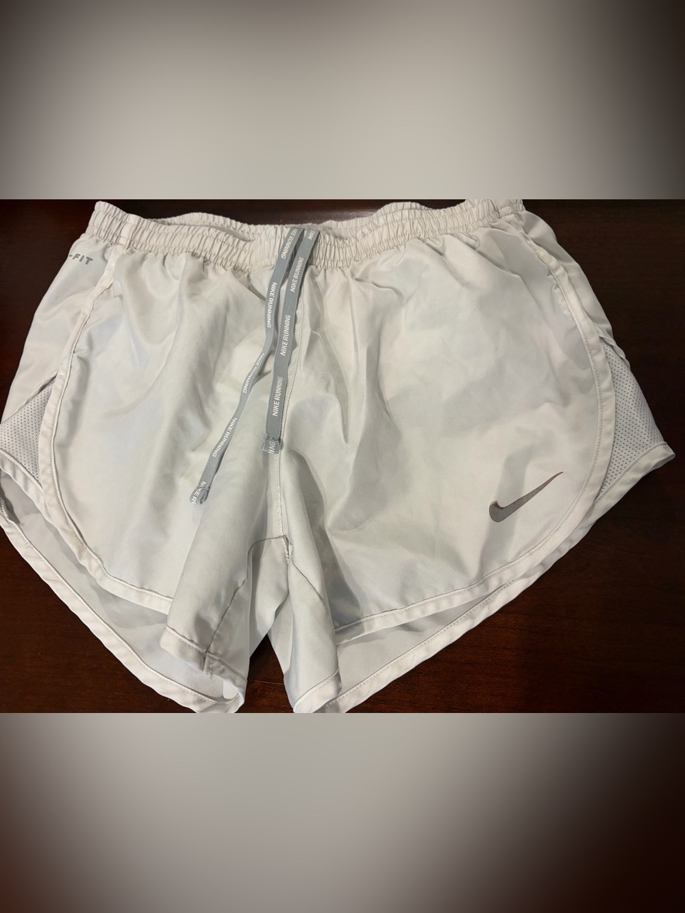 Women’s Nike White Athletic Shorts with Gray Drawcord